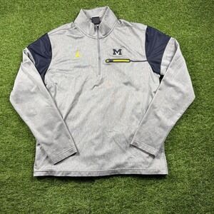 University Of Michigan Wolverines Jordan 1/4 Zip Pullover Jacket Large Gray Tech